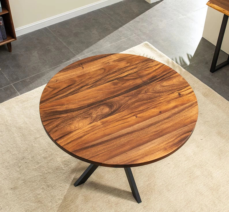 Overhead view of the 42 inch round walnut top