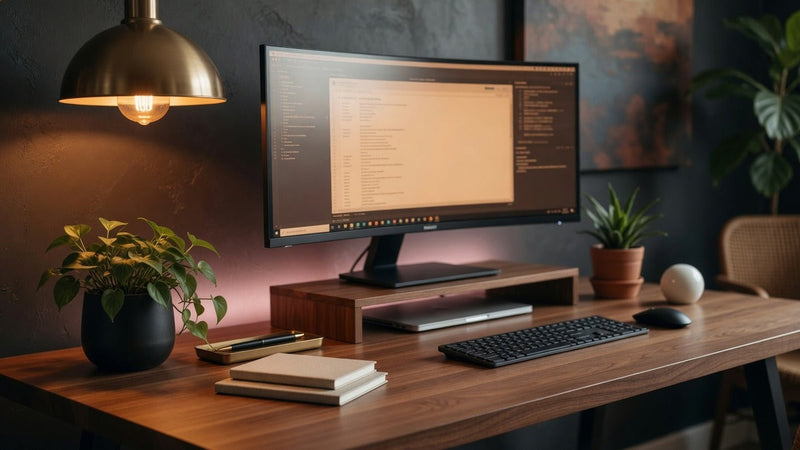Modern desk setup with clean cable management
