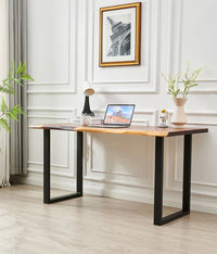 Live Edge Desk angled view showing walnut live edge top and black metal legs