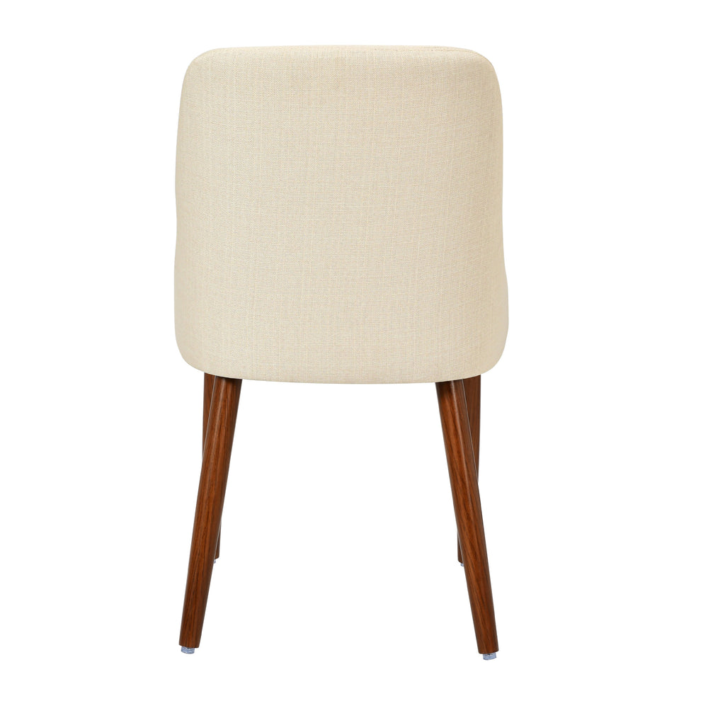 Back view of Modern Upholstered Dining Chair showing cream upholstered back and walnut legs