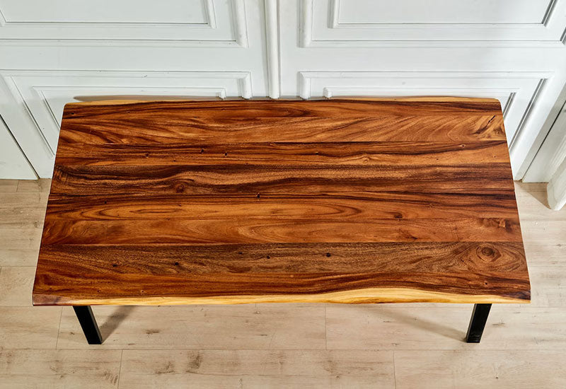 Overhead view of Live Edge Dining Table walnut top showing rich wood grain pattern
