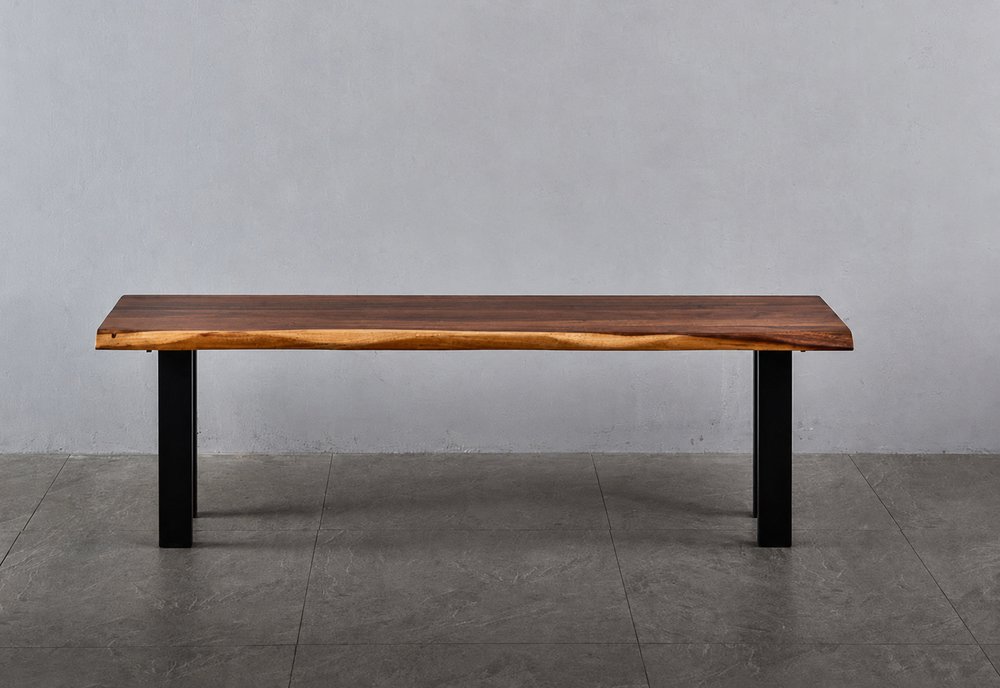 Live edge walnut bench with straight U-shaped legs