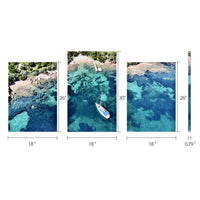 Dimensions graphic for the 3-Panel Ocean canvas: panels 18 inches wide, 26 and 30 inches tall, 0.79 inch deep