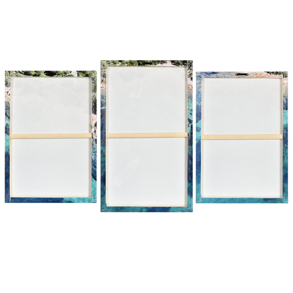 Back view of the 3-Panel Ocean canvas art showing the wood stretcher frames