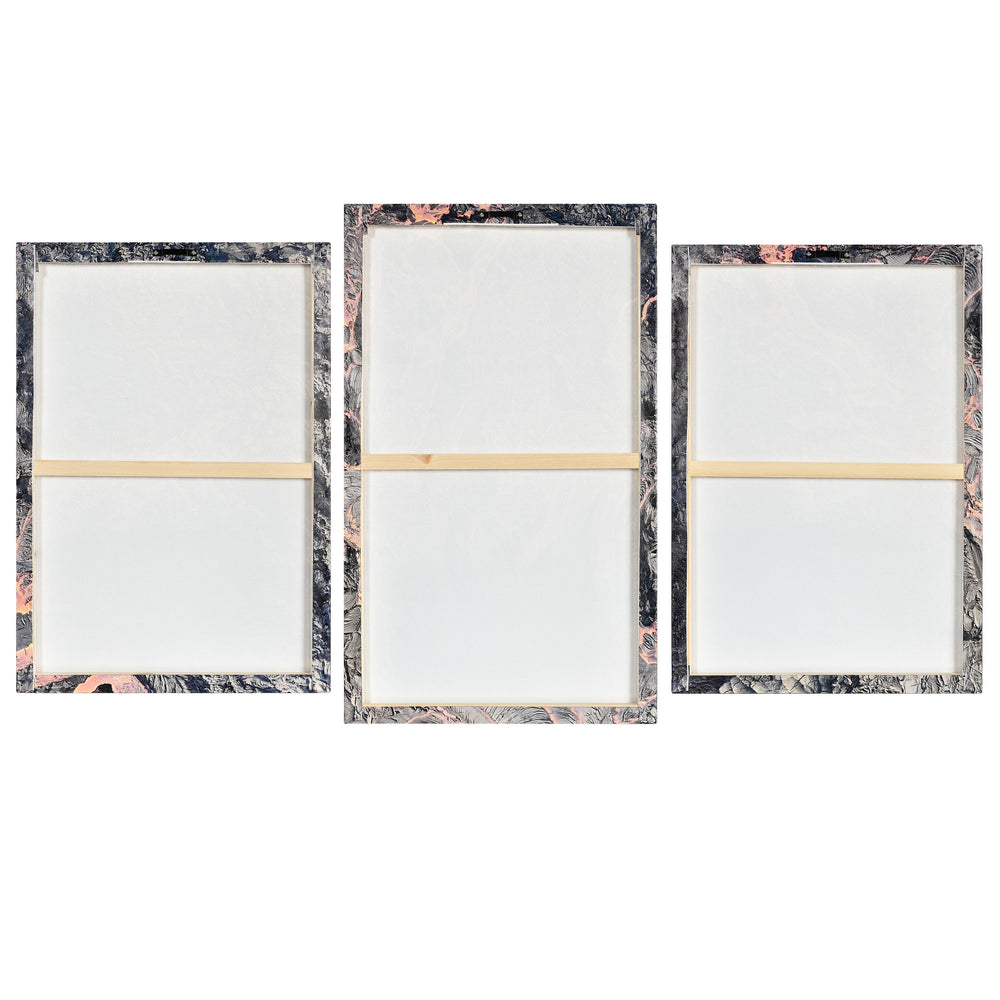 Back view of the 3-Panel Lava canvas art showing the wood stretcher frames