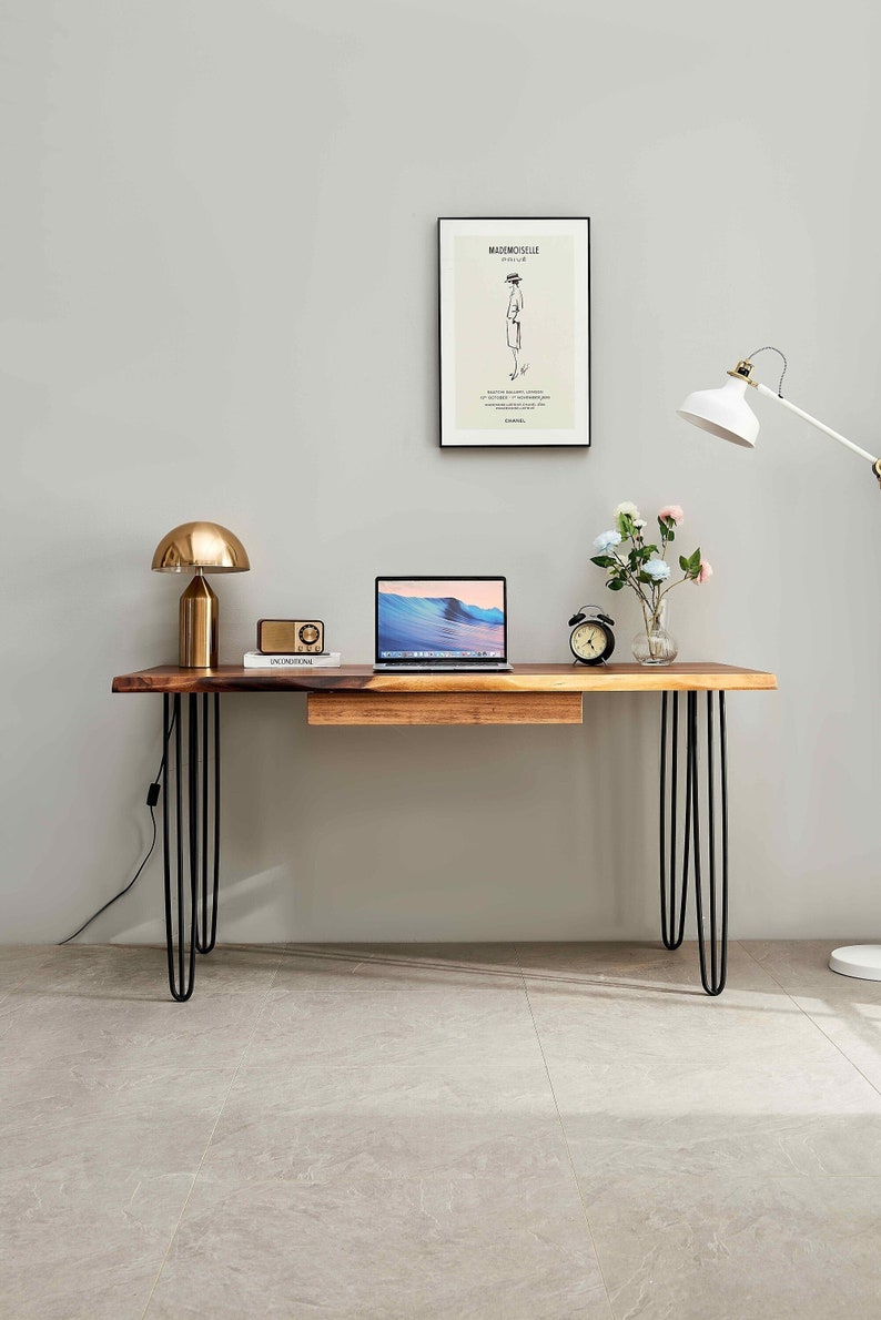 Walnut Drawer - Add-on shown on Live Edge Desk - Hairpin Legs