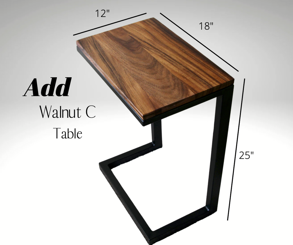 Modern Walnut C Table shown on Live Edge Coffee Table