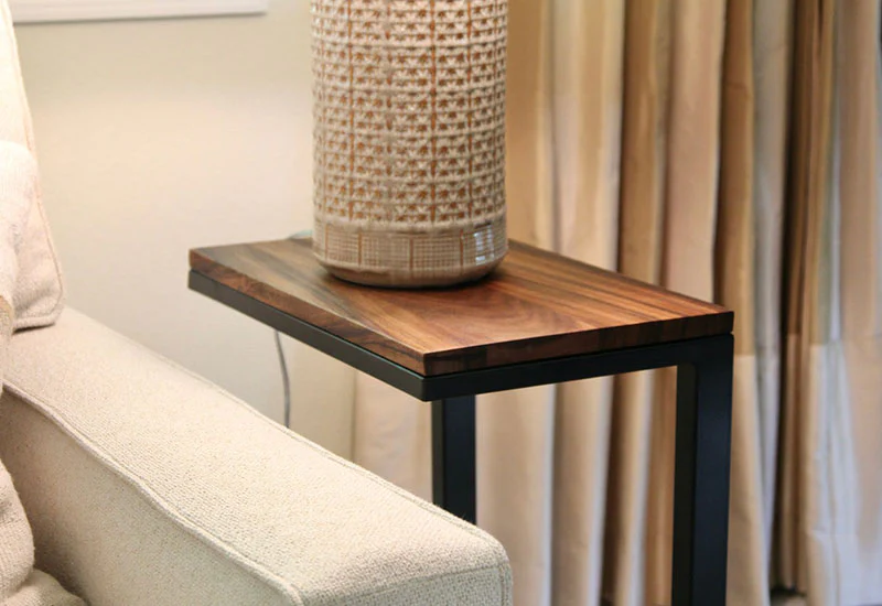 Modern Walnut C Table shown on Live Edge Coffee Table