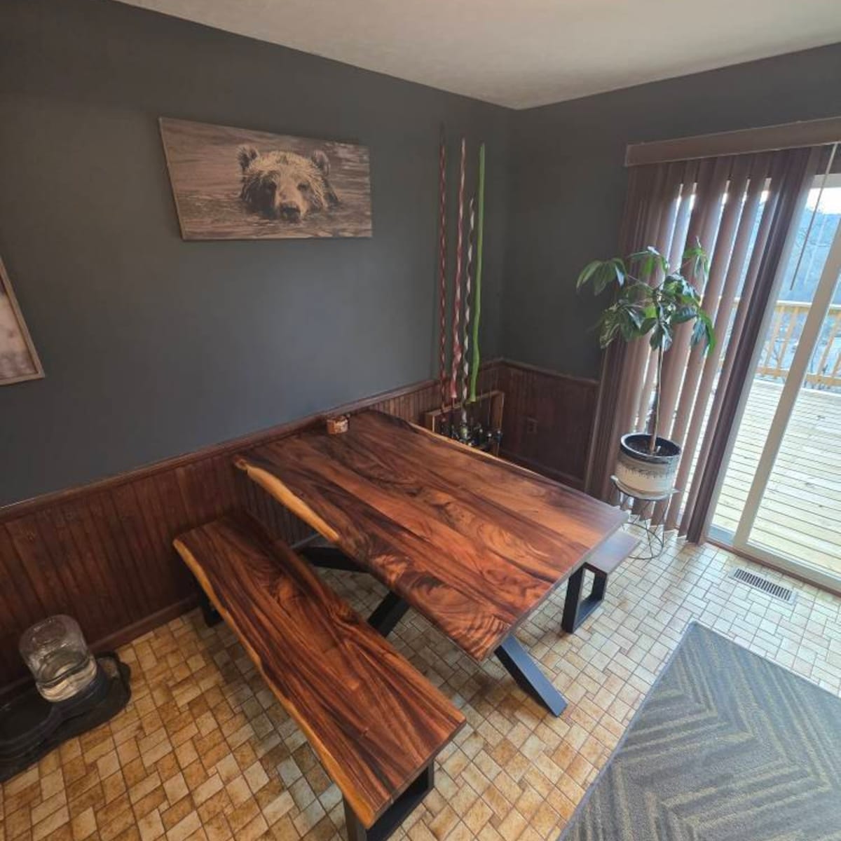 Live Edge Dining Bench shown on Live Edge Dining Table