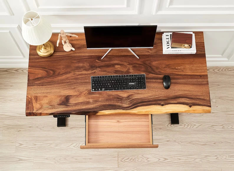 Walnut Drawer - Add-on shown on Adjustable Standing Desk - Black