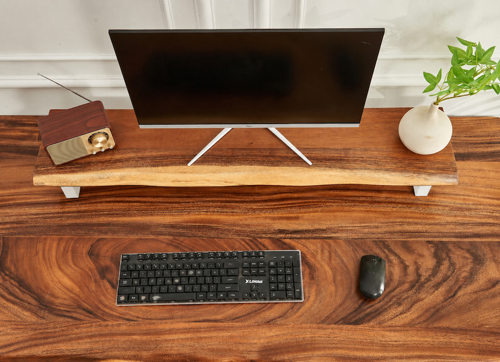Live Edge Monitor Stand - Walnut shown on Adjustable Standing Desk - White
